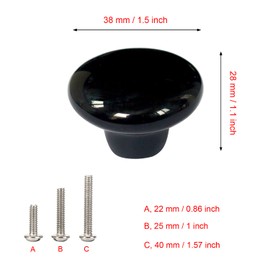 HUAMULAN 15PCS Black Glossy Ceramic Knobs Round Cabinet Dresser Pulls Door Handles Cupboard Wardrobe Drawer, Dia. 1.5 inch 38mm