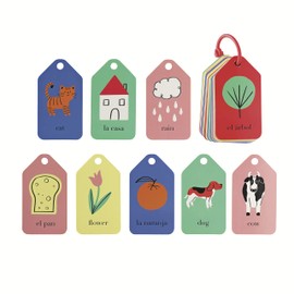 Serabeena Bilingual Spanish English Flash Cards for Kids - 26 Vocabulary Cards and 1 Ring - Learning Spanish for Kids