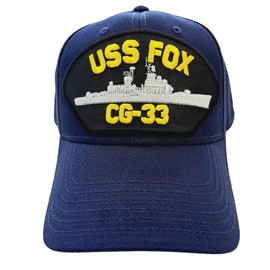 USS Fox CG-33 Embroidered Patch Hat Baseball Cap Ship Boat Navy Blue