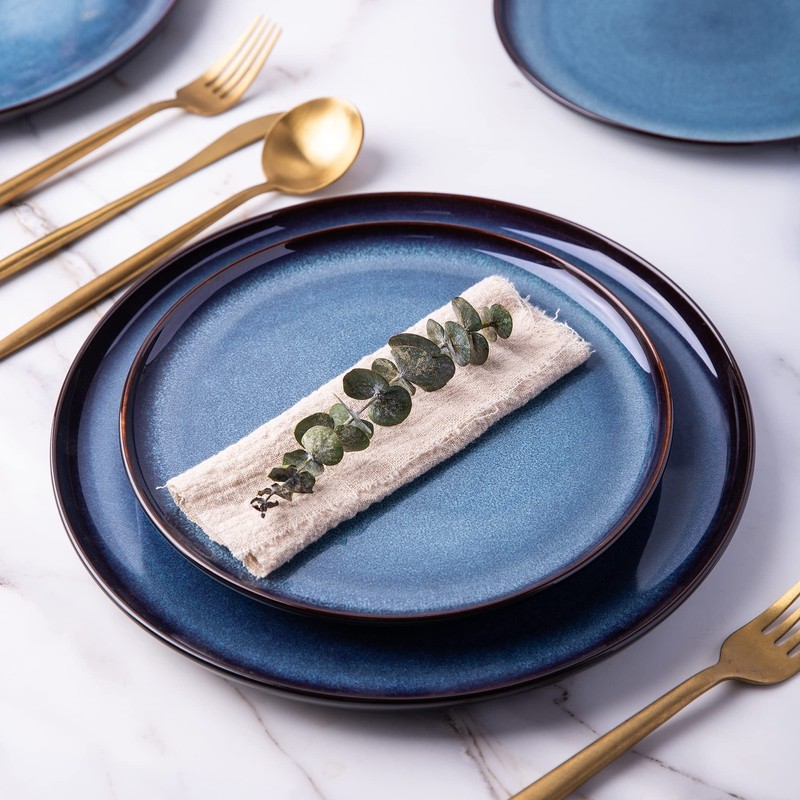 LERATIO Ceramic Plate Set of 6,8.5 Inch Reactive Glaze Light