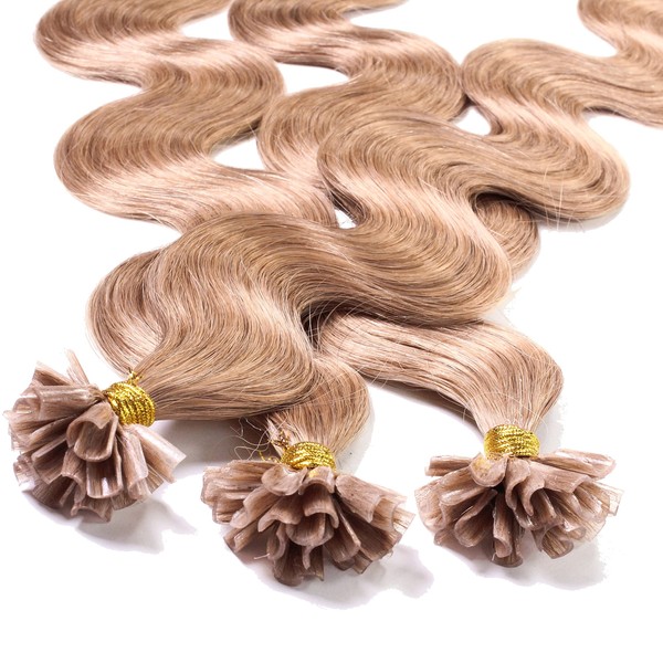 hair2heart Real Hair Bondings Wavy - 100 Strands 1g 40 cm 8/01 Light Blonde Natural Ash