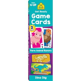 School Zone Get Ready Game Cards Farm Animal Rummy & Dino Dig 2-Pack: 108 Flash Cards, Preschool, Kindergarten, Numbers, Counting, Spelling, Matching, Dinosaurs, Word-Picture Association, Ages 4+