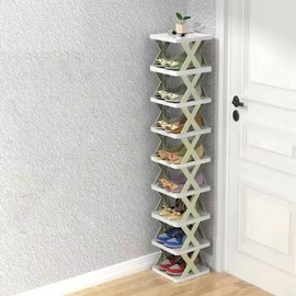 KOCASO Tall Narrow Vertical Shoe Rack, 9 Tier Space Saving Shoe Shelf Plastic Shoe Rack Free Stackable Shoe Organizer for Entryway, Living Room, Doorway, Closet, Bedroom, Corner, Green