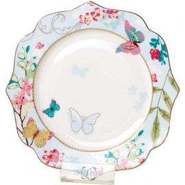 YBK Tech Bone China Dessert Plate/Salad Plate Ceramic Plate for Breakfast Afternoon Tea- Butterfly Pattern (Blue (10.5inches Flat Plate))