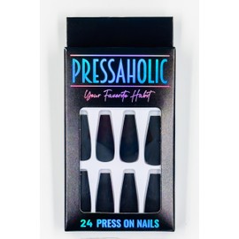 Pressaholic Press On Nails- 24 Press On Nails Style: (Stallion) long square black matte nails, classy all black, formal nails
