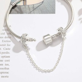 Catena di sicurezza Con Chiusura a Due Clip in Vero Argento Sterling 925 Con Cubic Zirconia Trasparente Portafortuna aprile per Braccialetti Europe