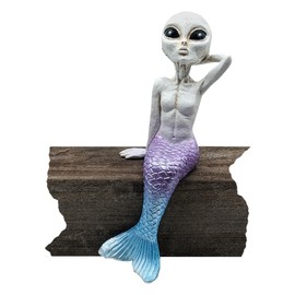 John Bernard & Company Alien Invasion Mermalien Babe 10 inch Tall Mermaid Alien Statue Shelf Sitter Indoor/Outdoor Home Patio or Garden Decoration (Antique White)
