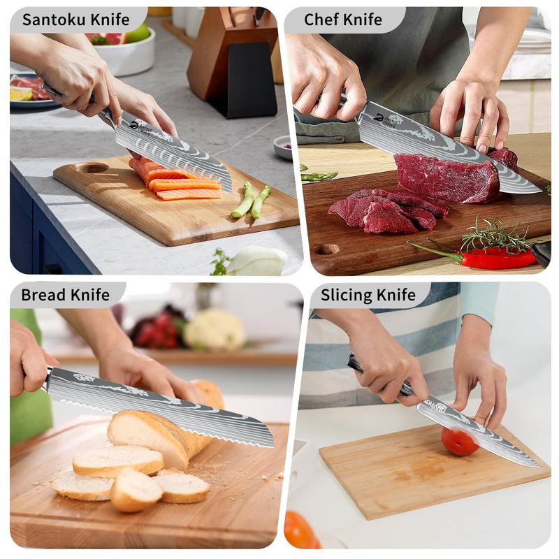 Dfito Chef Knife Sets with Roll Bag, 9 Pieces Professional