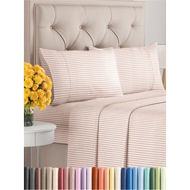 Queen Size 4-Piece Sheet Set - Extra Soft, Breathable & Cooling - Hotel Luxury Durable Bed Sheets - Deep Pockets, Easy-Fit & Wrinkle-Free - Blush Stripes Oeko-Tex