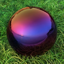 Lulu Decor, Rainbow Stainless Steel Gazing Mirror Ball Size 14, Smooth Reflective Shiny Garden Decoration Globe