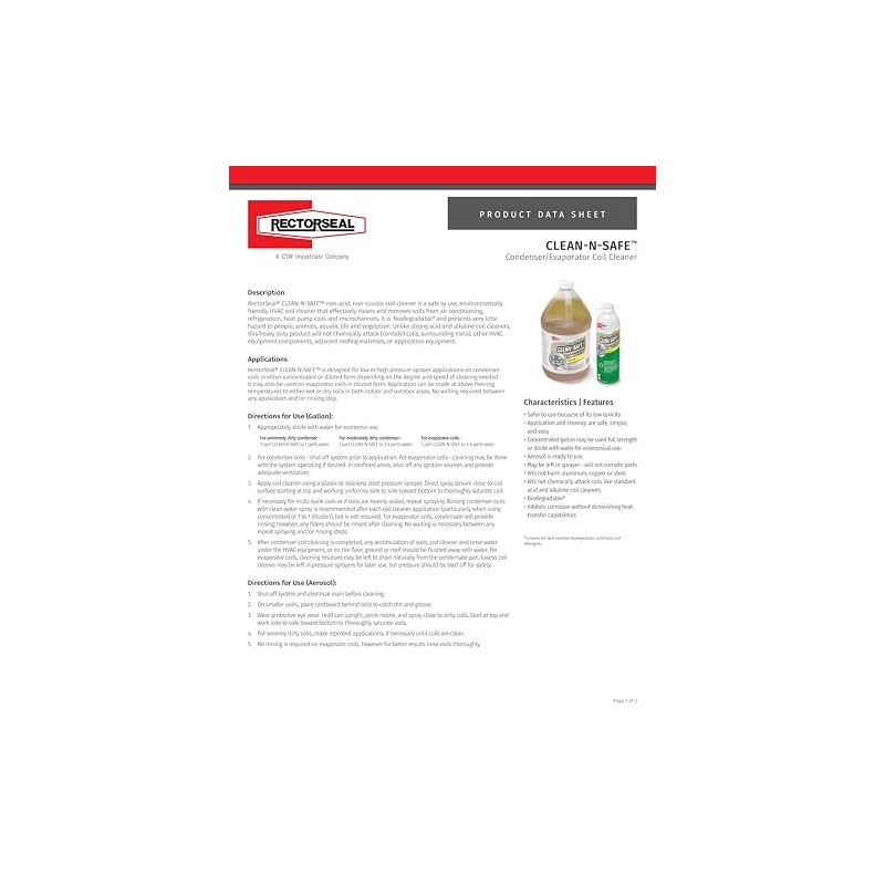 Rectorseal Clean-N-Safe 83780 Coil Cleaner, Non- Acid Deep Cleaning Foam,