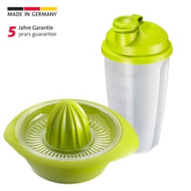 Westmark 309122E7 Fitness Set 2-Piece Citrus and Orange Squeezer and Dressing Shaker Capacity 350 + 500 ml Plastic Mixery Limetta Apple Green / Transparent