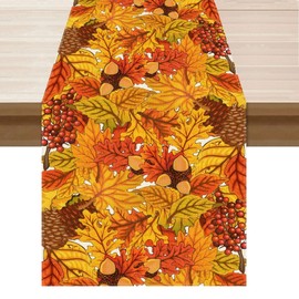 XCHI Fall Maple Leaves Pinecone Table Runner Table Decoration for Kitchen Dining Dinner Autumn Home Decor 13x90 Inch