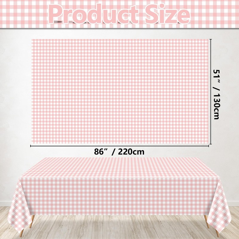 4 Pack Pink Gingham Tablecloths, Pink and White Checkered Tablecloths