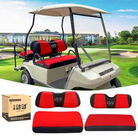 10L0L Golf Cart Front Rear Seat Cover Set for EZGO TXT RXV & Club Car DS 2000-up(Flat Backrest), Made of 3D Air Mesh Polyester Fabric Breathable Washable, Red
