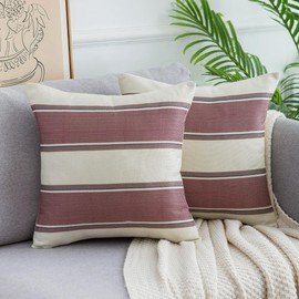 Set of 2 Cushion Covers, Linen Decorative Cushion Cover, Sofa Cushion, Decorative Couch Cushion Cover, Red Stripes, Textured Cushion Covers, Modern Cushions for Living Room, Bedroom, 40 x 40 cm