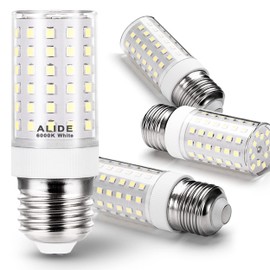 ALIDE E26 100W Replacement LED Candelabra Corn Bulbs,6000K Bright Daylight White,E26/E27 12W LED Light Bulbs 1200LM for Ceiling Fan Chandelier Pendant Lighting Refrigerator,Non-dimmable,4 Pack