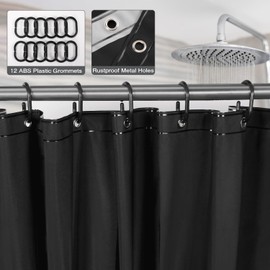 Funria EVA Shower Curtain Waterproof Bathroom Curtains with 12 Hooks for Wet Room Long Bath Curtains for Bathtubs and Shower Stall Black Shower Curtains 180 x 200CM (71 x 78 Inch)