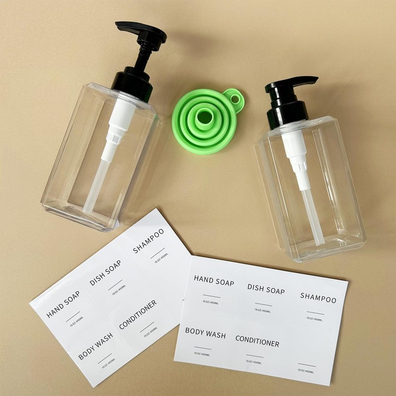 Clear Soap Dispenser with Waterproof Labels, Plastic Hand Soap Dispenser