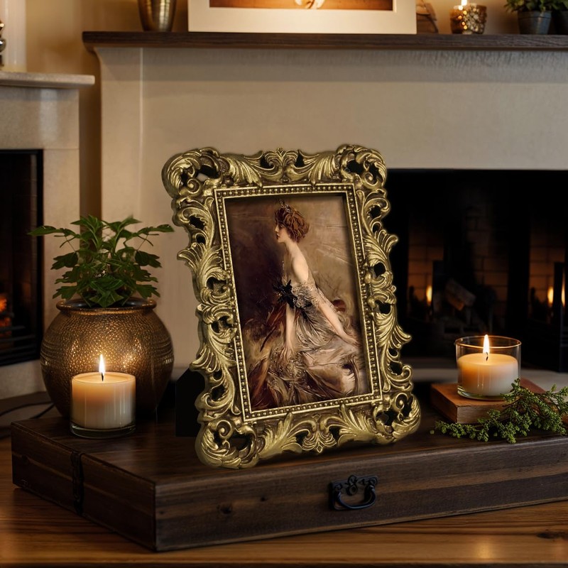 FJXMFRAME Vintage 4x6 Picture Frame Antique Gold Picture Frames with