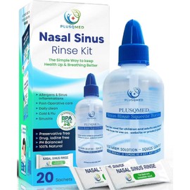 Sinus Rinse Kit, Squeeze Bottle, Neti Pot,+20 Salt sachets, Original Plusqmed,Nasal wash, Sinus Rinse, Adults, Children, Nose Shower for Nose Cleaning and Nasal Flushing,