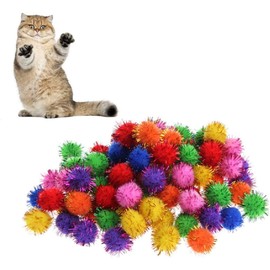 GANPUB 100Pcs Colorful Mini Sparkly Glitter Tinsel Balls Small Pom Ball Cat Pom Pom Balls for Cat Bouncy Ball Cat Sparkle Balls Pet Supplies