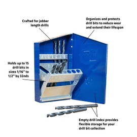 Century Drill & Tool – 28423 15 Piece Empty Metal Drill Bit Index, Holds Jobber Drills 1/16”-1/2” by 32nds, Case Only. No Drill Bits Included.