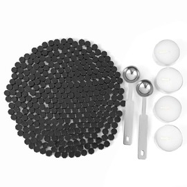 Black Sealing Wax Beads, Yoption 300 Pieces Octagon Wax Seal Beads Kit with 2 Melting Spoon and 4 Candles for Seal Stamp (Black)