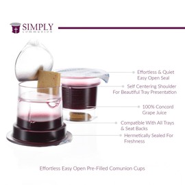 Simply Communion Pre-filled Communion Cups Gluten Free - Tray & Seatback Compatible - Concord Juice and Gluten Bread - 200pk