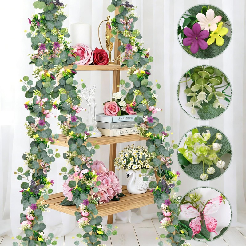 MEIVINES 2PCS Artificial Daisy Garland with 3D Butterfly 5.68FT Fake