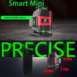 FenorGan16 Lines Self Leveling Laser Level, 4x360° 4D Green Cross Line Professional Laser for Construction, with 2 Batteries, Remote Controller, Charging cable, Magnetic Rotating Stand and Handba
