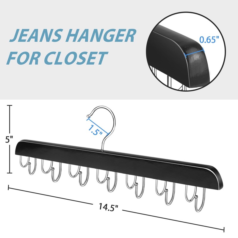 Jean Organizer for Closet, Jeans Hanger, 14 Hooks Wood Hanger