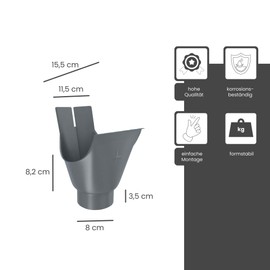 ZAMBELLI Drain pipe (oval) galvanised, folded 250/8 pieces, DN80 anthracite, hanging pipe for gutter, semi-circular, assembly without soldering