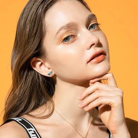 Tiny Dragonfly Stud Earrings 925 Sterling Silver Post Pin Created Opal Small Cartilage Earring Statement Studs Fashion Jewelry Gift for Women Teen Girls Sensitive Ears (Blue Opal)