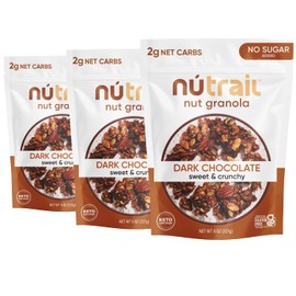 NuTrail Nut Granola Cereal, Dark Chocolate, No Sugar Added, Keto, Low Carb, Gluten Free, Grain Free, Healthy Breakfast 8 oz. 3 Count