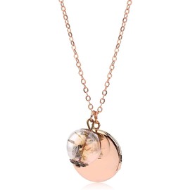 Photo Locket Necklace with Dandelion Seeds Pendant - Rose Gold - Nature Inspired Jewelry - 27inch - Gift Box