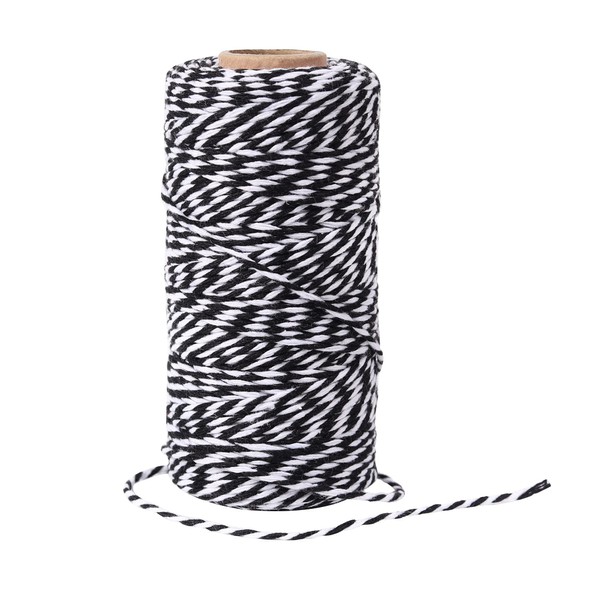 AUERVO 100M Christmas Twine, Black and White String Cotton Wrapping Twine For Xmas Packing Gift Wrapping String Decorations DIY Crafts and Handmade Arts
