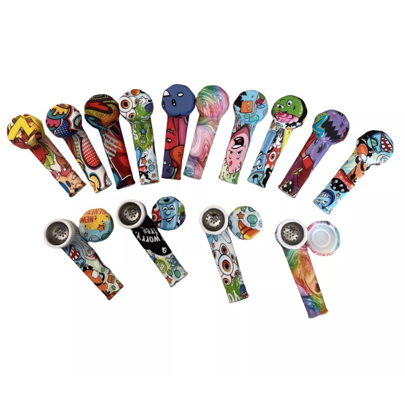 Unbranded 5-Pack Printed Silicone Pipes with Lids & Stainless Steel