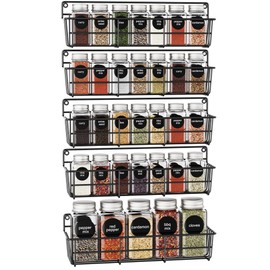 Mystozer 5 Pack Spice Rack Seasoning Organizer Wall Mount, Hanging Shelf Basket Spice Organizer Shelf for Kitchen with Screws, White