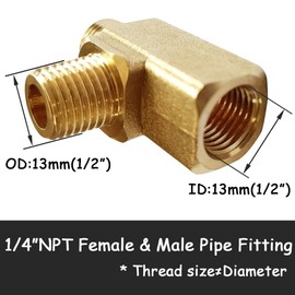 Uenede 2PCS Brass Tee Pipe Fitting 1/4" NPT Male to 1/4" NPT Male to 1/4" NPT Female for Water/Oil/Gas