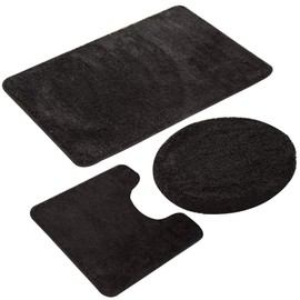 Elehealthy 3 Pieces Bathroom Rug Set, Non-Slip Bath Mats for Floors, Ultra Soft Absorbent and Comfortable U-Shaped Contour Rug, Floor Mat and Toilet Lid Cover(Coffee)
