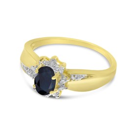 10k Yellow Gold Oval Sapphire And Diamond Ring (Size 4.5)