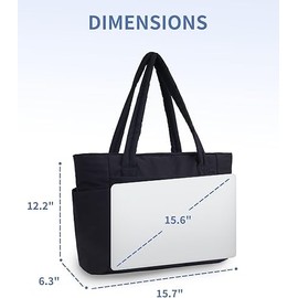 LOTEZAVA Women's Puffer Tote Bag, Large Quilted Handbag for Women, 15.6 Inch Lightweight Shopper Bag, Laptop Bag for Work, Clinic, University and Travel, black, L