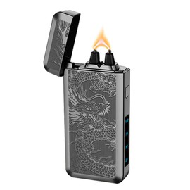 TIKIUKI Electric Rechargeable Big Flame Arc Type-C Plasma Lighter Windproof Candle Cool Lighter with Smart Chip for Camping, Adventure (Black Dragon)