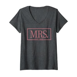 Womens Mrs. Est. 2025 Married Wedding, Wife Husband Mr, Mrs V-Neck T-Shirt