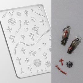 Nail Art Silicone Mold, Nail Decoration Silicone Mould, 3D Nail Art Carving Mold Templates for Precise Embossed Pattern, Nail Tools Nail Charms for Acrylic Nail DIY Craft (Cross)