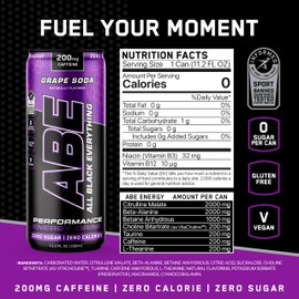 All Black Everything Sugar Free Energy Drink | Grape Soda | 0 Calories | 12 Pack | 200mg Natural Caffeine | Pre-Workout Sport Drink for Men and Women