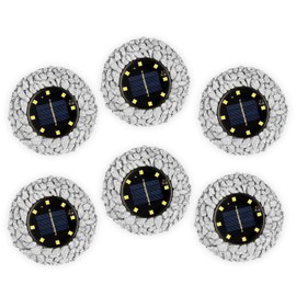 Morvat LED Rock Lights, Solar Ground Lights, Garden Lights Solar Powered, Solar Lights Outdoor pathway lights, Lawn Lights, for Gardens, Pathways, Patios, Grey, Amber Light, 5 Inch Diameter, Pack of 6