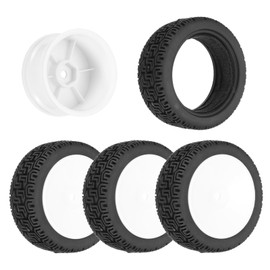 uxcell 4-Pair High-Grip RC Car Tire & Wheel Set for 1/10 Scale On-Road Touring Cars - Soft Rubber Tyres with 12mm Hubs, Black/White