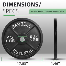 Fitvids Olympic Cast Iron 2-Inch Weight Plate for Strength Training & Weightlifting, Multiple Weights Available, 45LB (Pair)